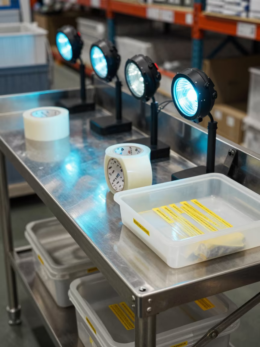 Returns Triage Bench in Yokohama Warehouse in inside a warehouse aisle in Yokohama