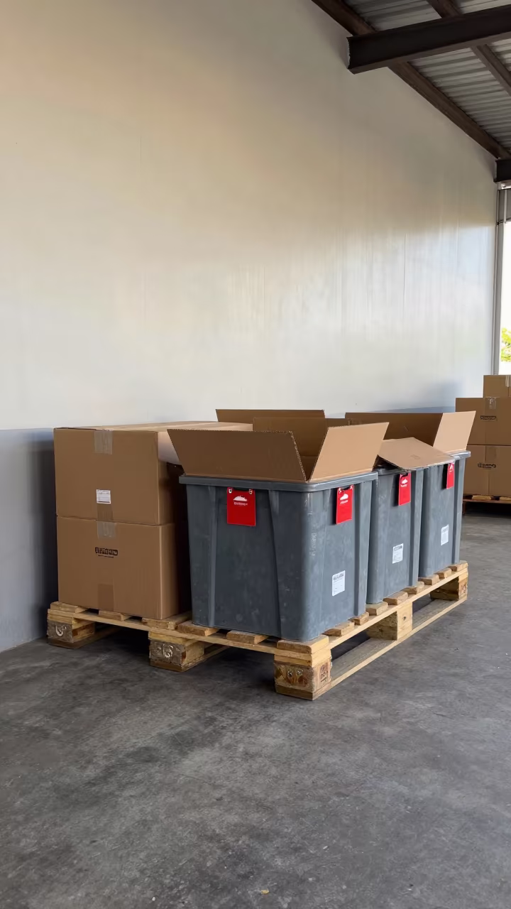 Reverse Logistics Pallet With Red Tags in Rosario Warehouse in inside a cross-dock lane in Rosario