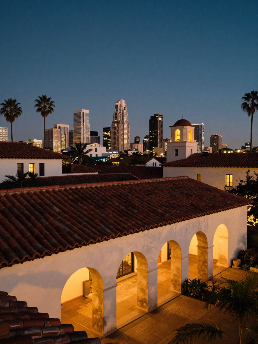 Revival Architecture in San Diego at As City Lights Begin To Glow in in San Diego, California, United States