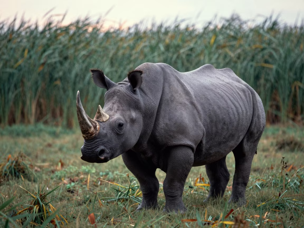 Rhino in Somali Marsh After Rain in in Somalia