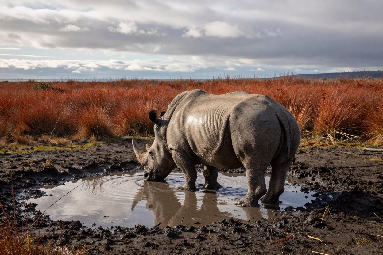 Rhinoceros in Autumn Mud Spokane in near Spokane