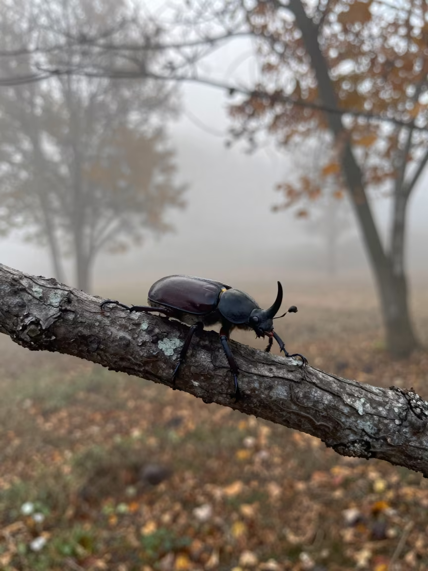 Rhinoceros Beetle on Branch Montenegro Dawn in in Montenegro