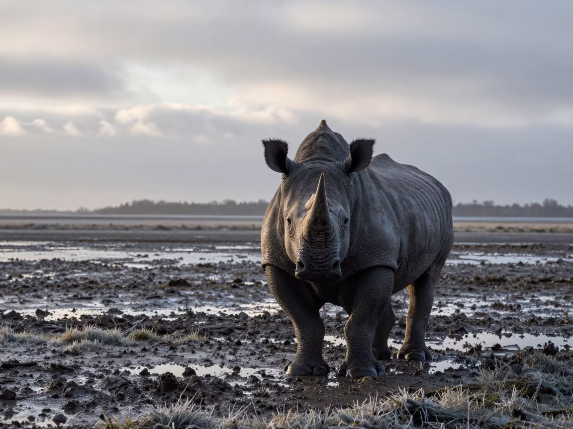Rhinoceros in Mud Near Southampton Tidal Inlet in beside a tidal inlet near Southampton