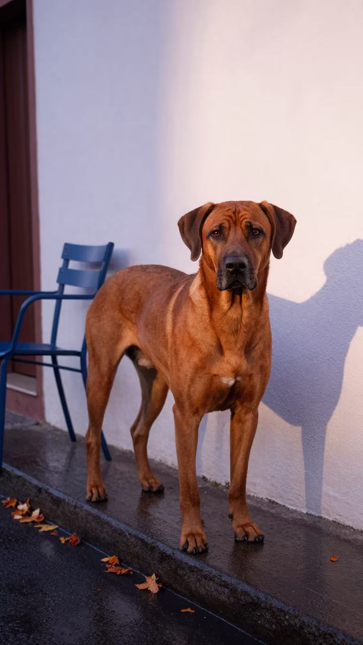 Rhodesian Ridgeback Portrait at Getafe Garden Edge in near a garden edge with soft morning light and an uncluttered background near Getafe