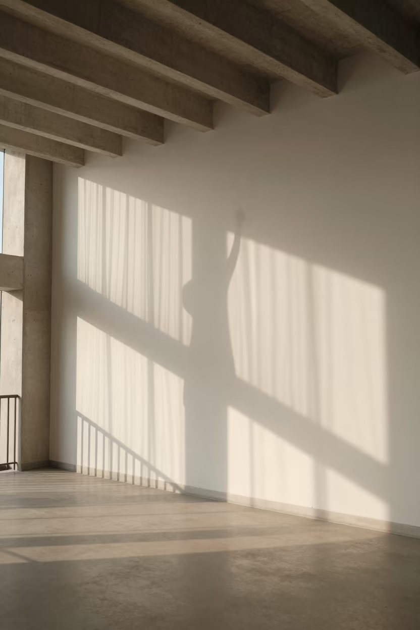 Rhythmic Shadows on Whitewashed Wall in inside a ribbed concrete lobby in Los Angeles