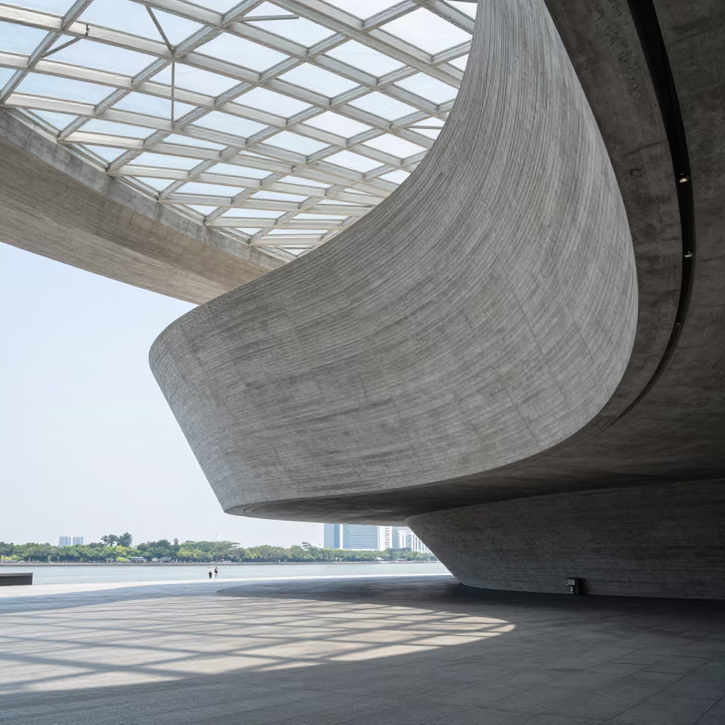 Ribbed Concrete Lobby Guangzhou Opera House Skylight in inside a ribbed concrete lobby near Haizhu, Guangzhou