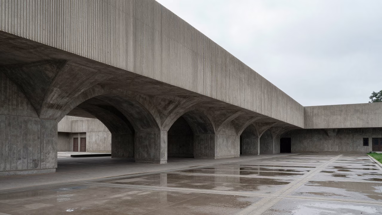 Ribbed Concrete Lobby Kandahar Arcaded Passage in inside a ribbed concrete lobby in Kandahar