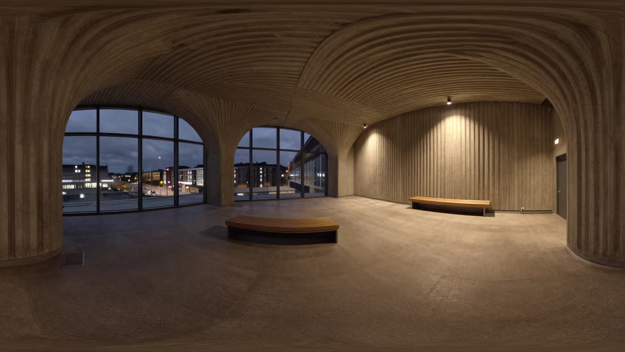 Ribbed Concrete Lobby Oulu Night Overcast in inside a ribbed concrete lobby in Oulu