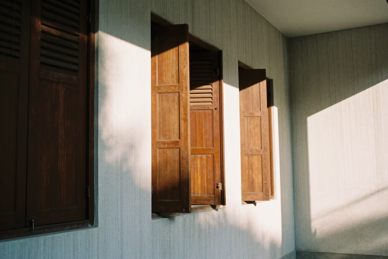 Ribbed Concrete Lobby Shutters Late Afternoon in inside a ribbed concrete lobby in Curitiba
