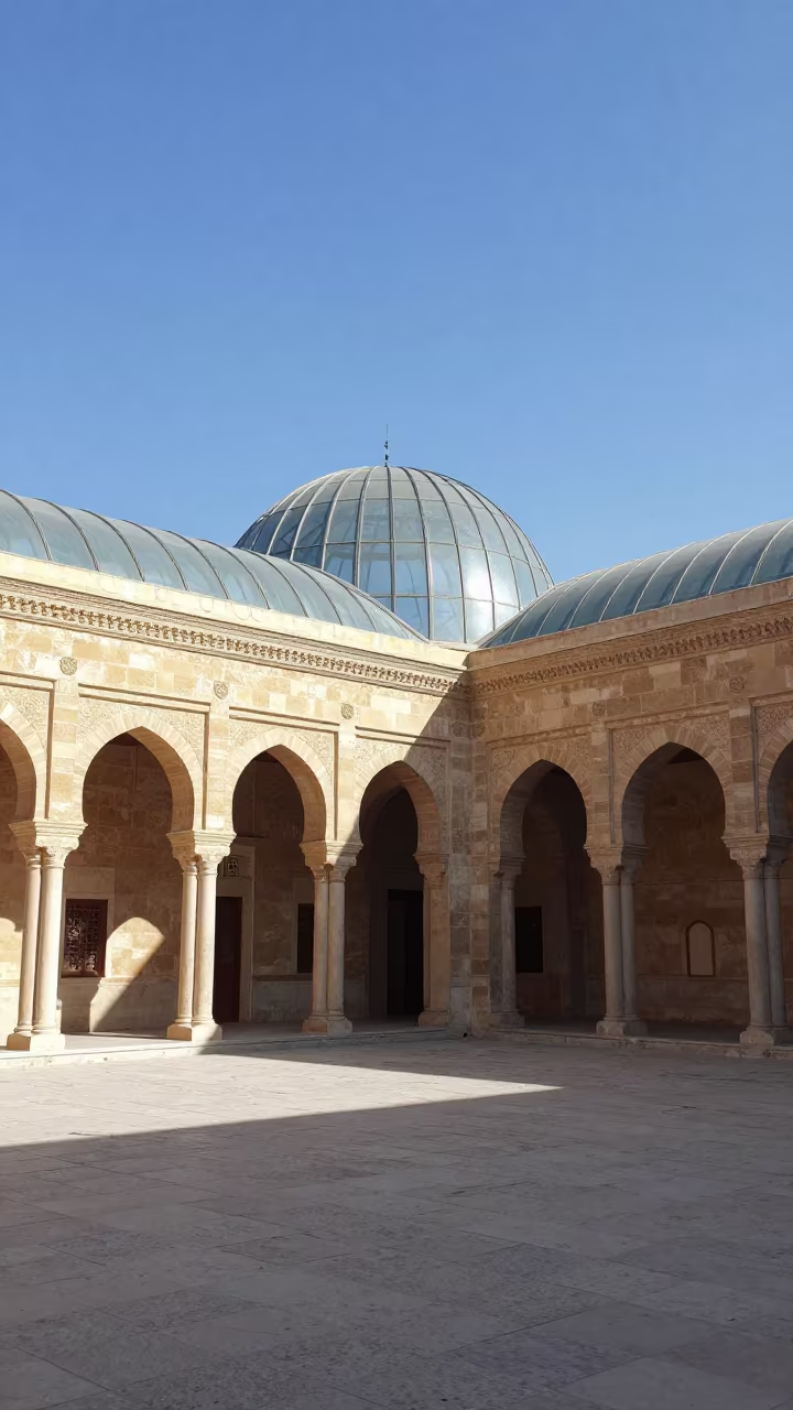 Ribbed Skylight Reflections on Winter Palazzo in inside a glass-roofed arcade in Aïn Beïda