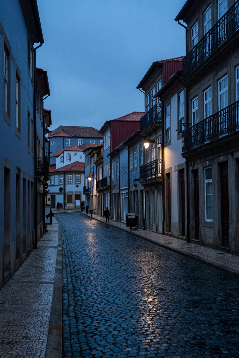 Ribeira District Cobblestone Street in Porto in in Porto, Portugal