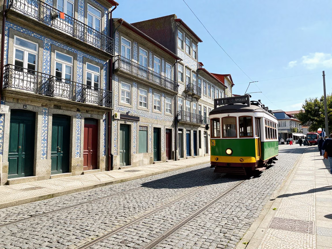 Ribeira Riverfront in Porto at Midday Light in in Porto, Portugal