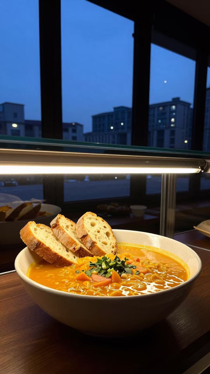 Ribollita Bowl in Hefei Bakery Window in in a bakery display case in Hefei