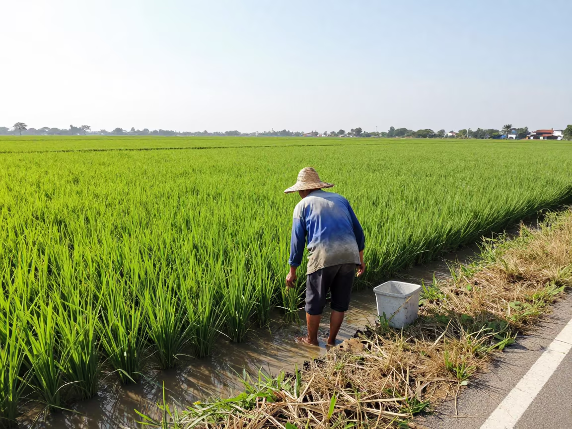 Rice Farmer in Paddies at Porto Alegre Stop in at a roadside stop near Porto Alegre