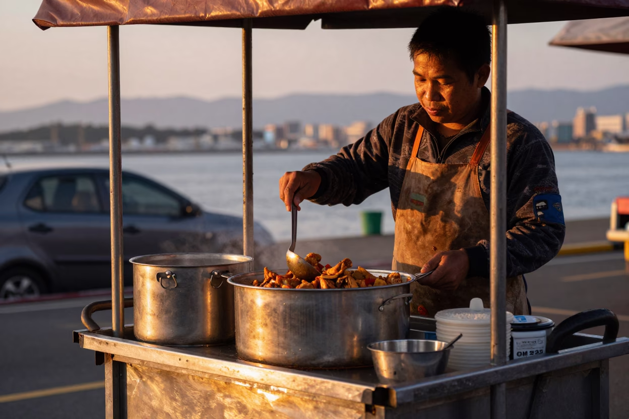 Rice in Kaohsiung at Copper-toned Light Before Dusk in in Kaohsiung, Taiwan