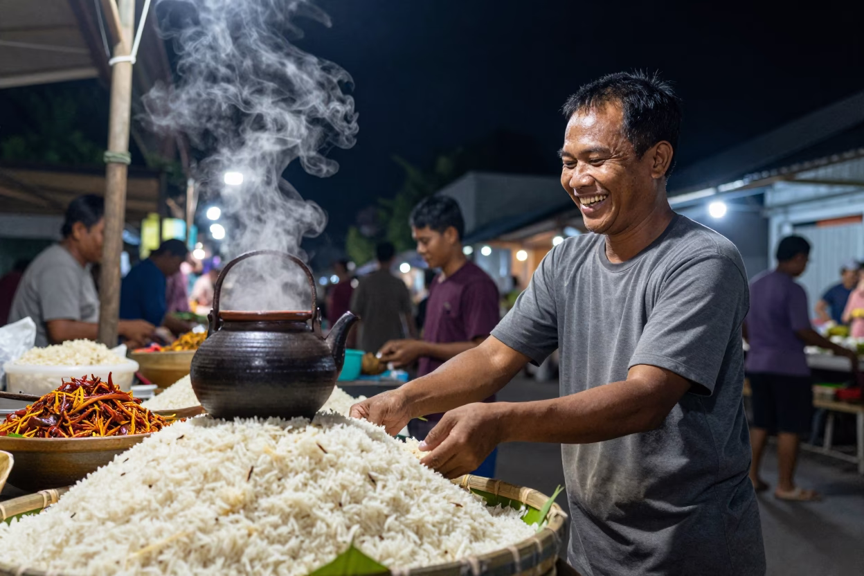 Rice in Yogyakarta at The Deepest Night Sky Light in in Yogyakarta, Indonesia