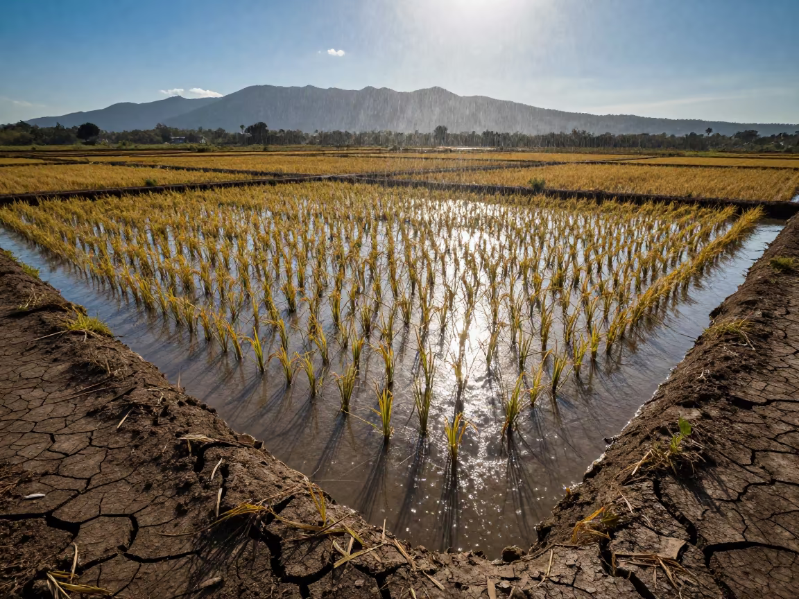 Rice Paddies Reflecting Sky After Sun Shower in near Port-Gentil