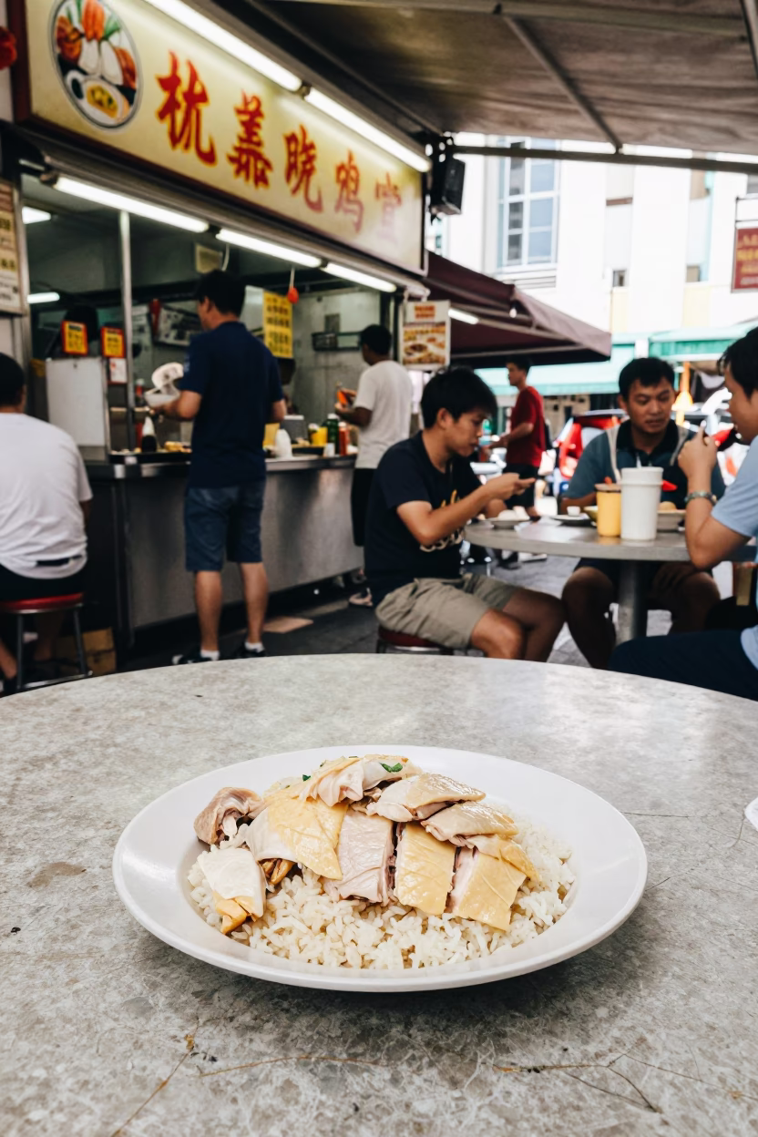 Rice Stall in Singapore at The Flat Glare Of Noon Light in in Singapore, Singapore