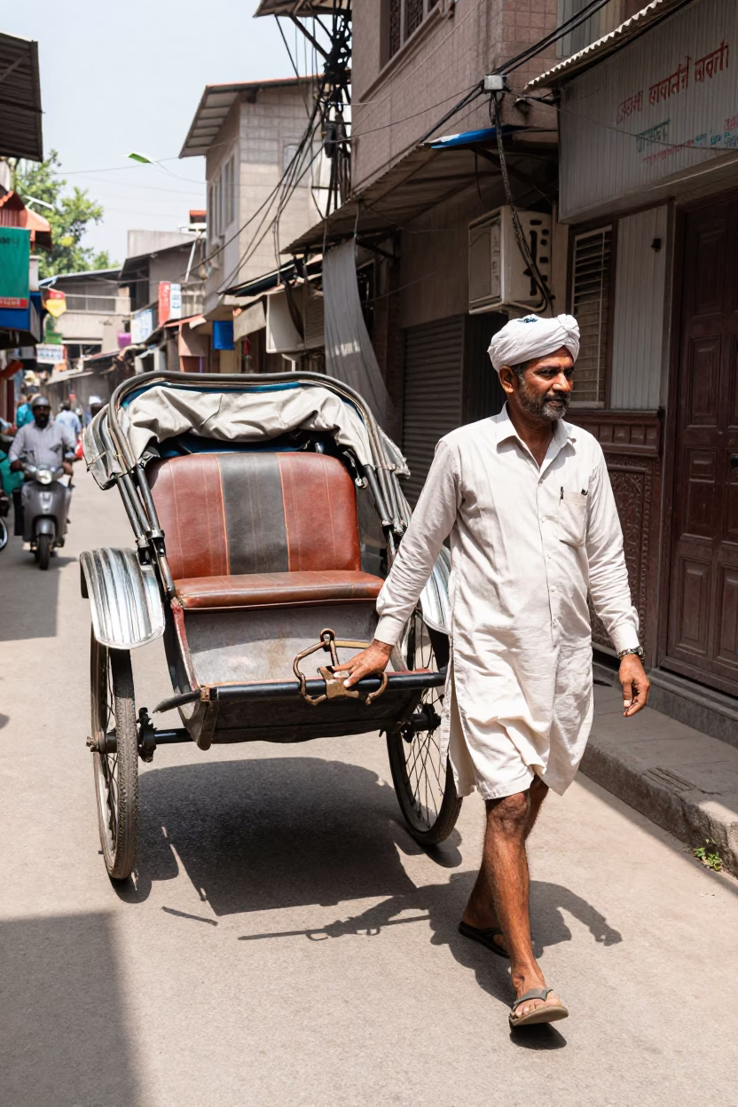 Rickshaw Puller in Delhi in in Delhi, India