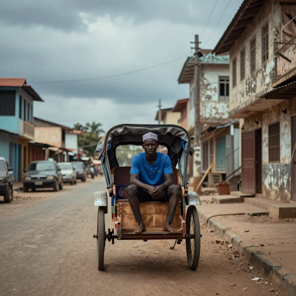 Rickshaw Puller Resting in Lome Shade in in the old quarter in Lome