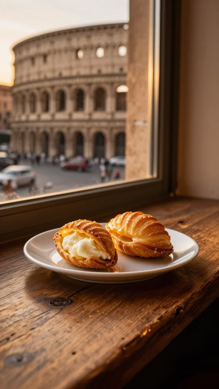 Ricotta Pastry in Rome at Honeyed Evening Light in in Rome, Italy