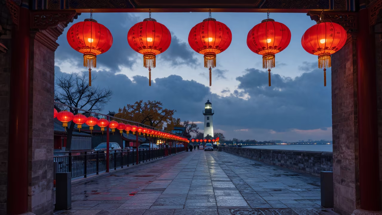 Riddle Lanterns at Liulichang Before Dawn in at a waterfront celebration in Liulichang, Beijing