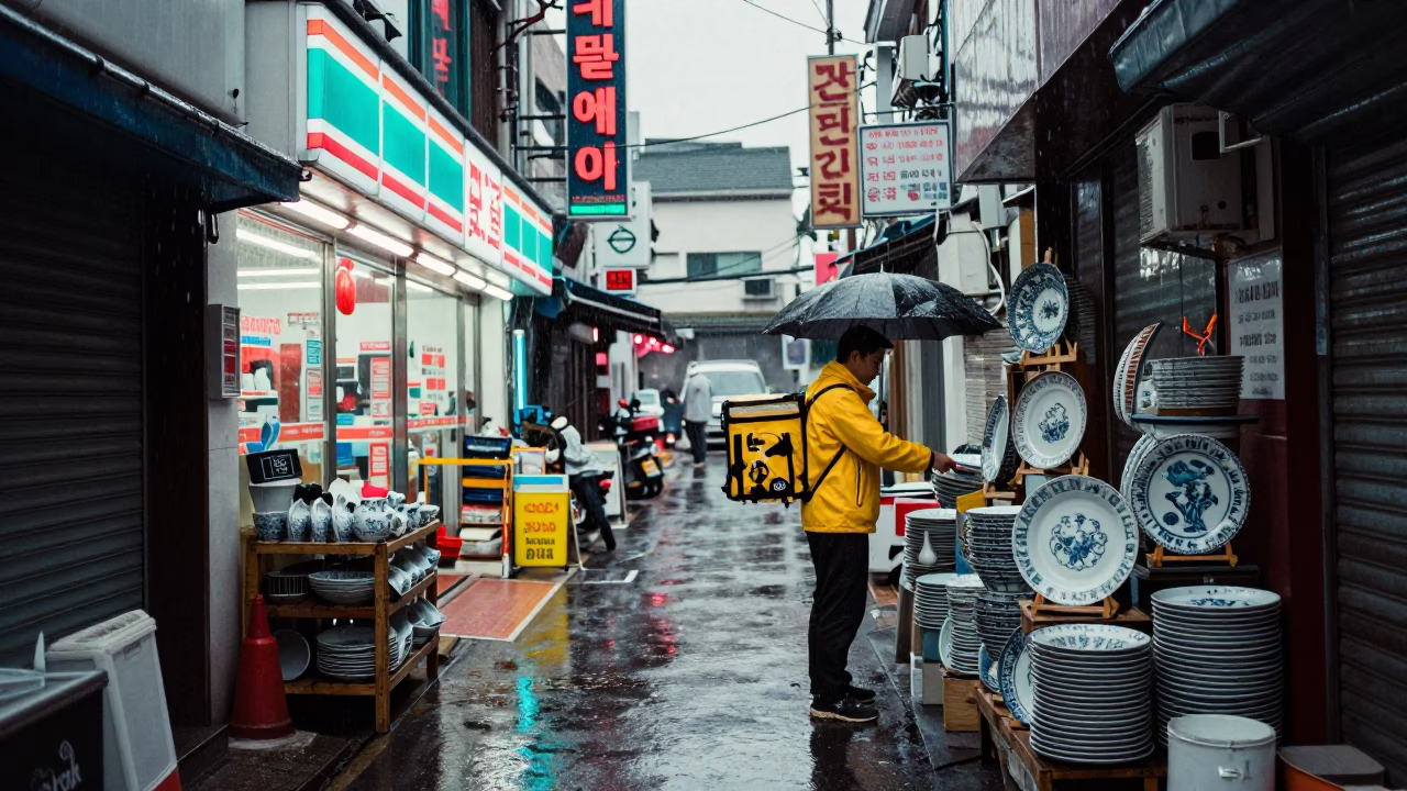 Rider Pausing in Seoul in in Seoul, South Korea