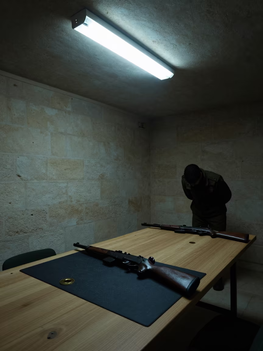 Rifle Mat Silhouette Night Briefing Room Provence in inside a briefing room in Provence