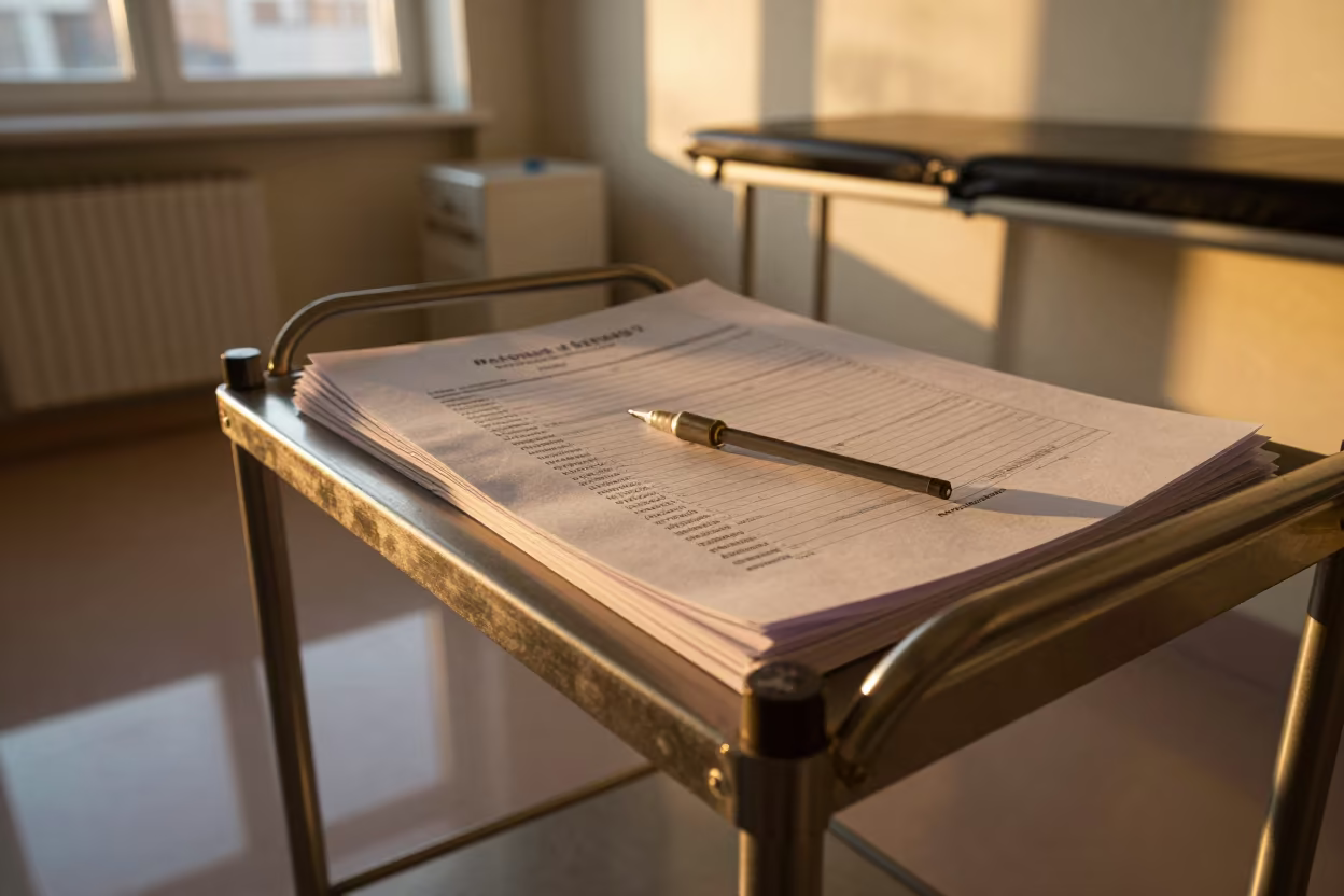 Riga Clinic Sharps Audit Binder Water Floor in inside a clinic exam room in Riga