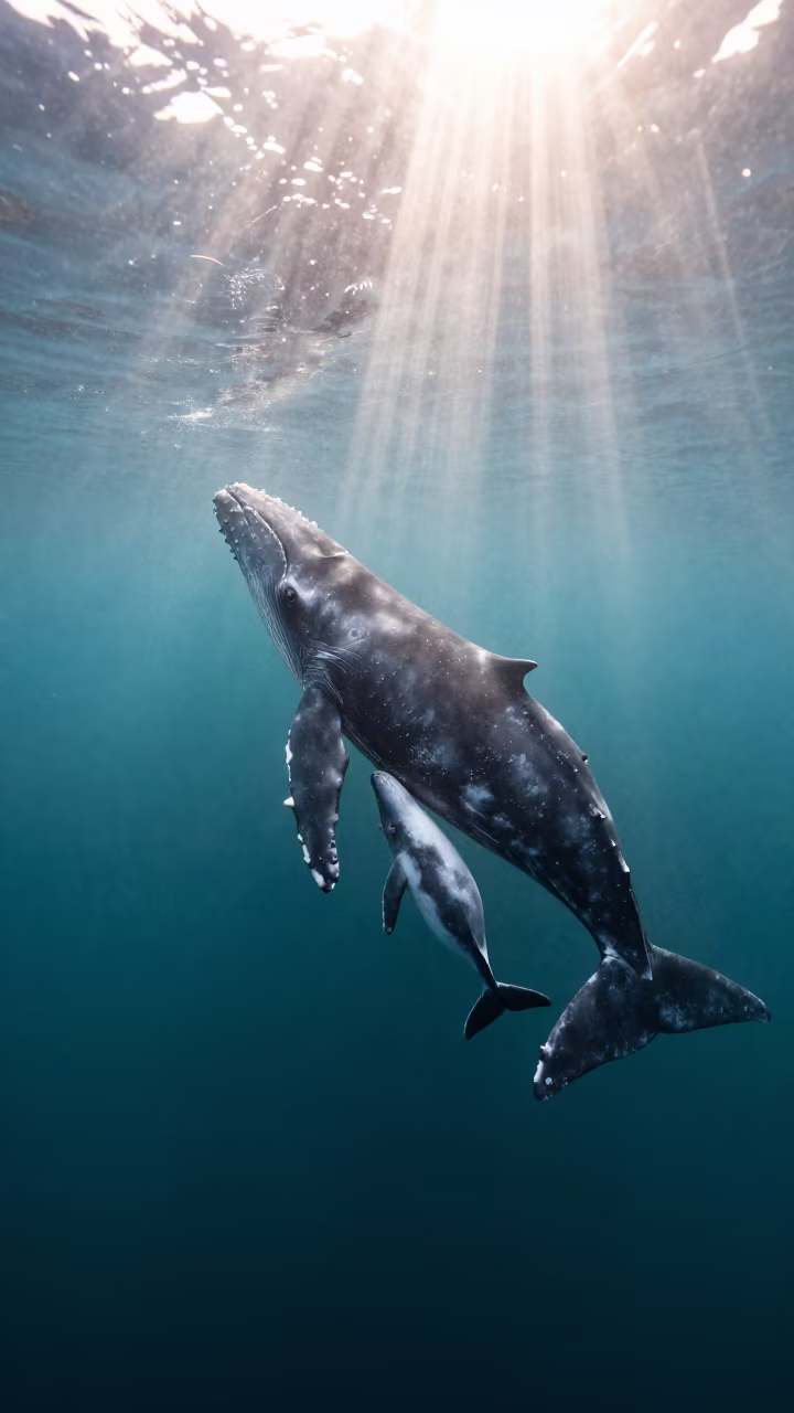 Right Whale Mother Nursing Calf Portugal Midday in in Portugal