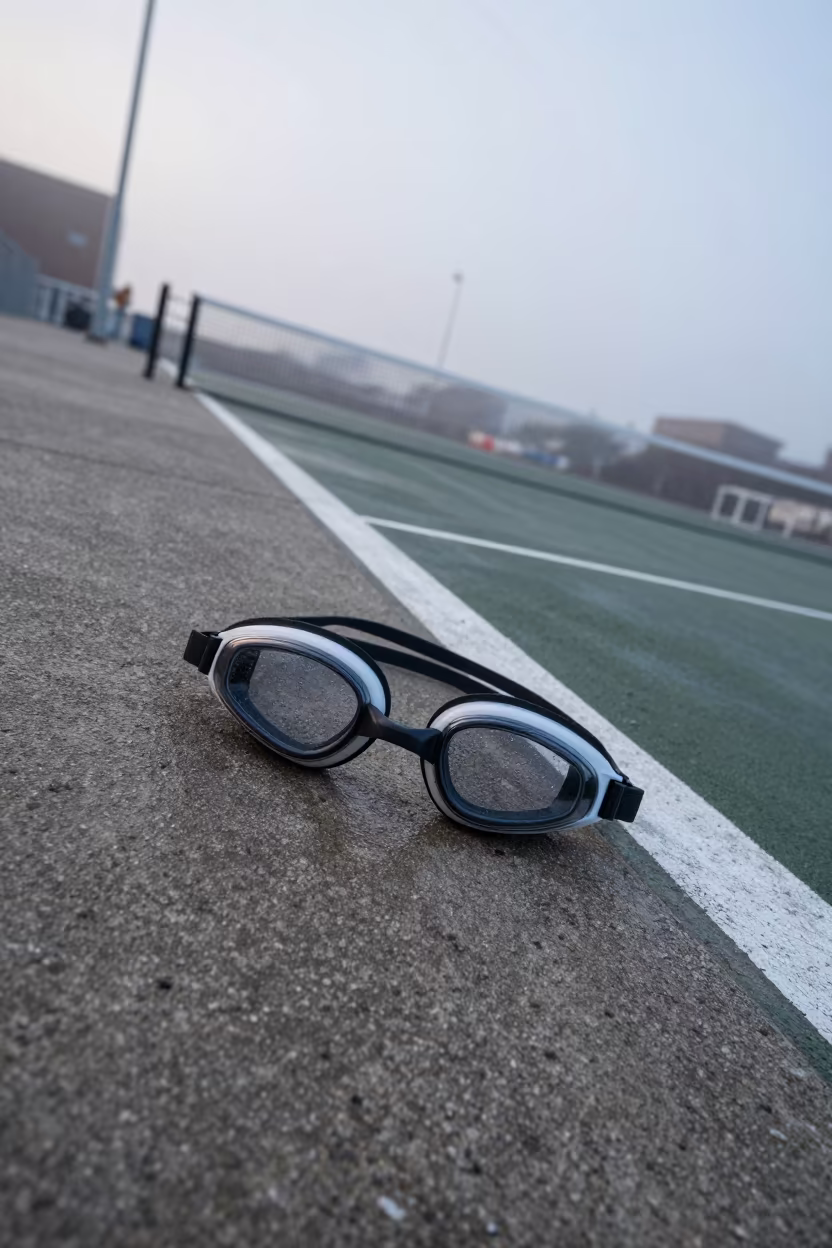 Rimmed Goggles and Tennis Baseline at Dawn in at a harbor quay near Pearl District, Portland