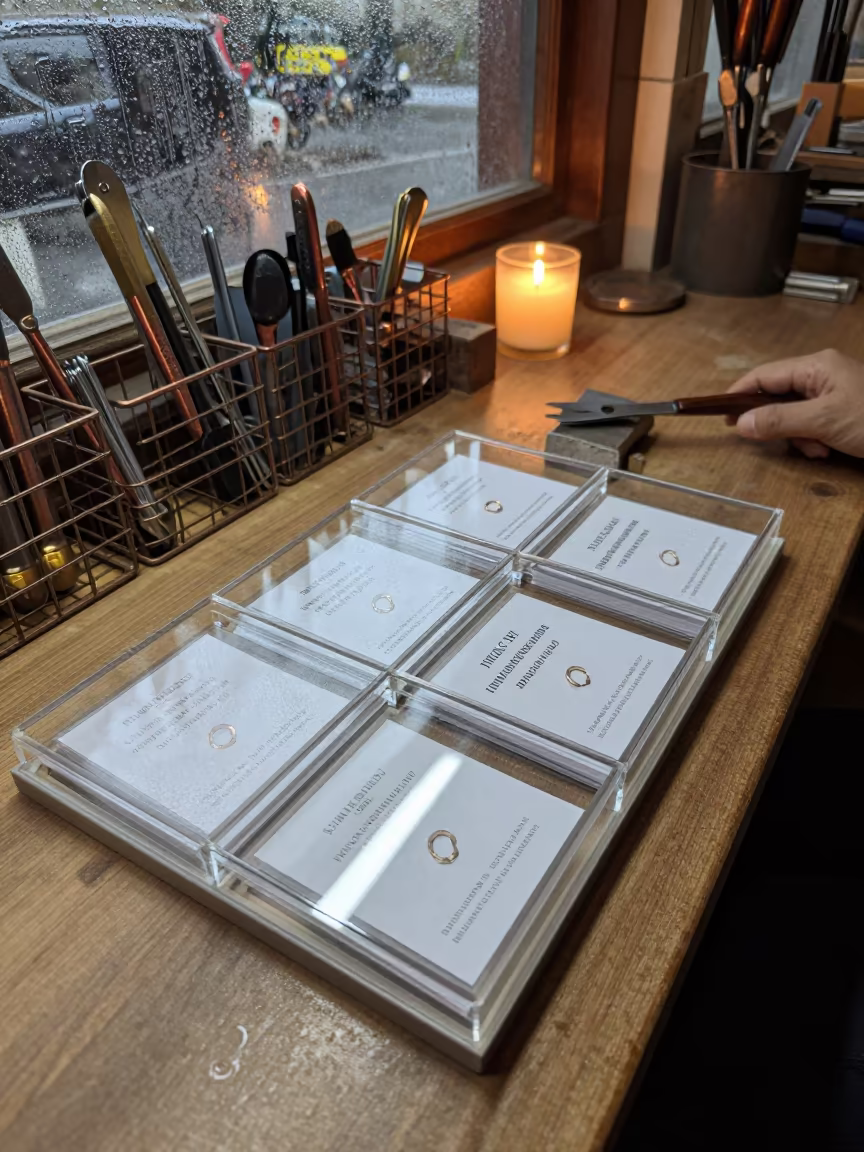 Ring Sizer Case in Goldsmith Workshop in inside a goldsmith workshop behind the market lane near San Felipe