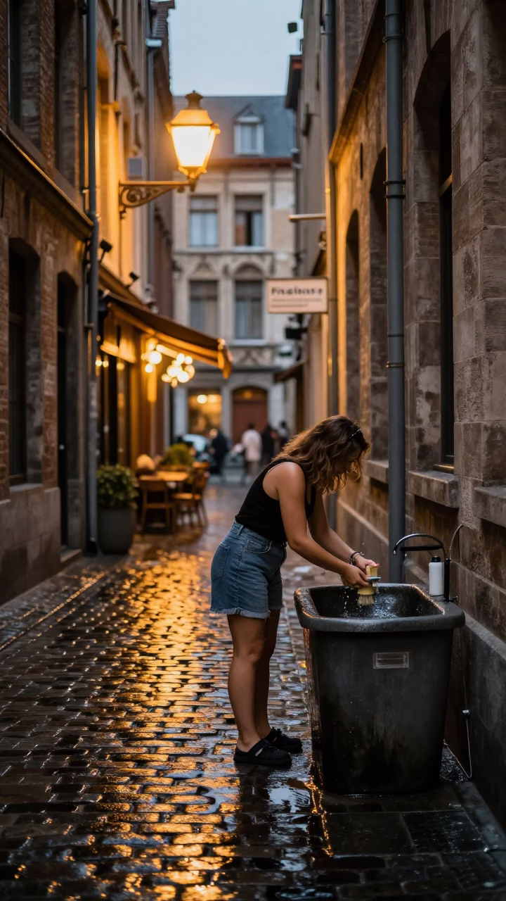Rinsing Brushes in Brussels in in Brussels, Belgium