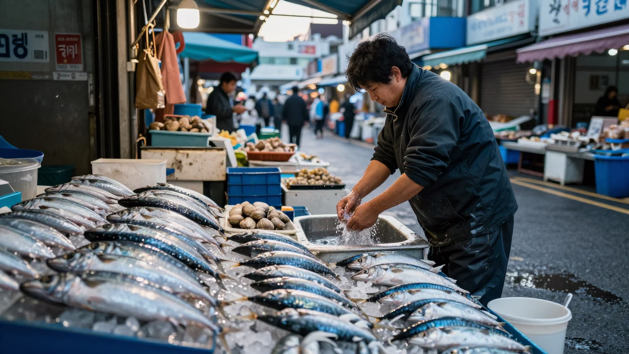 Rinsing Clams in Busan in in Busan, South Korea