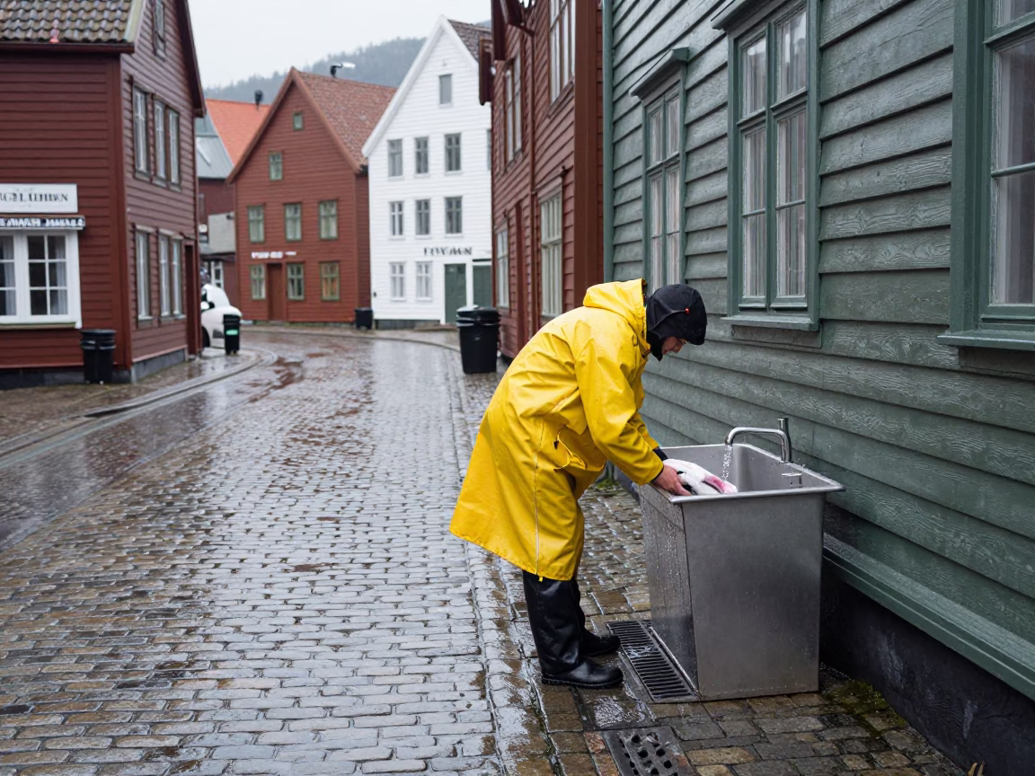 Rinsing Cod in Bergen in in Bergen, Norway