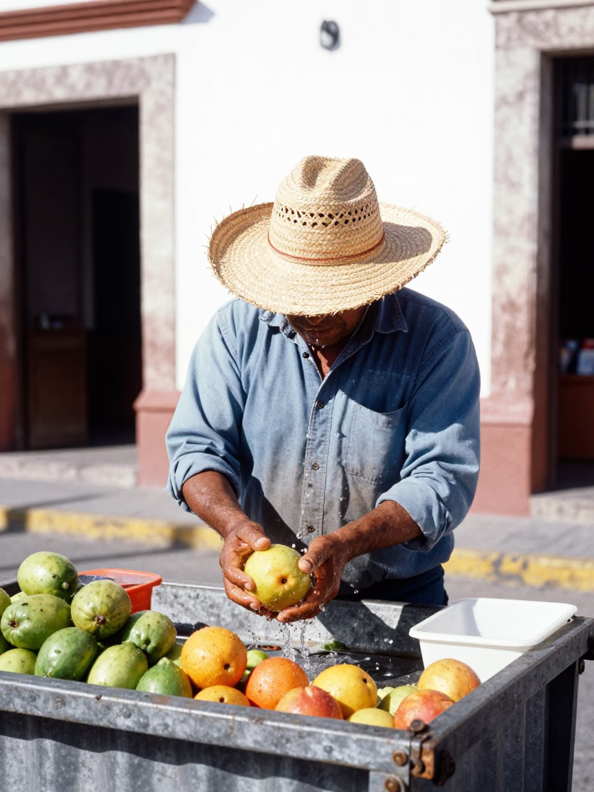Rinsing Fruit in Merida in in Merida, Mexico