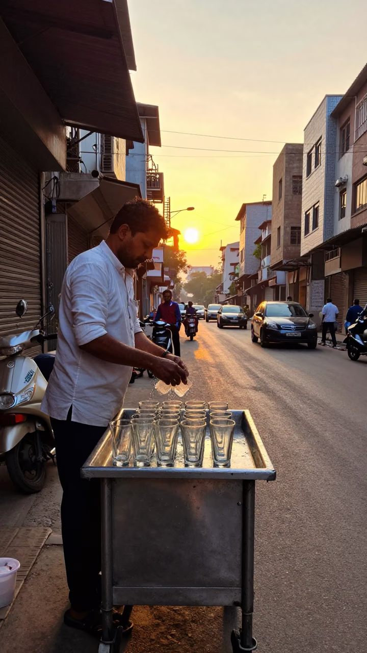 Rinsing Glasses in Delhi in in Delhi, India