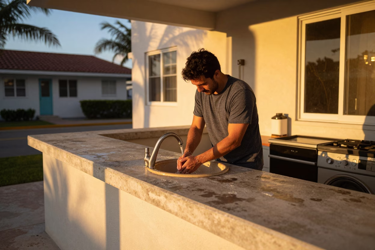 Rinsing Hands in Miami in in Miami, Florida, United States