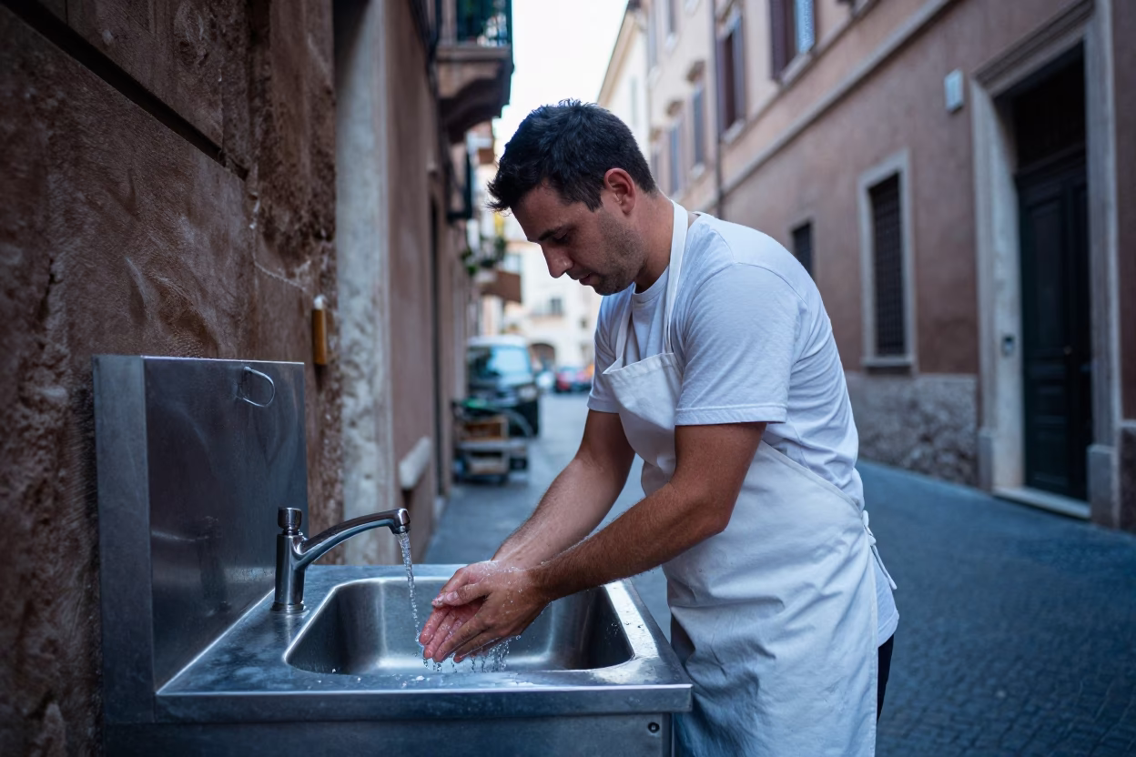 Rinsing Hands in Rome in in Rome, Italy