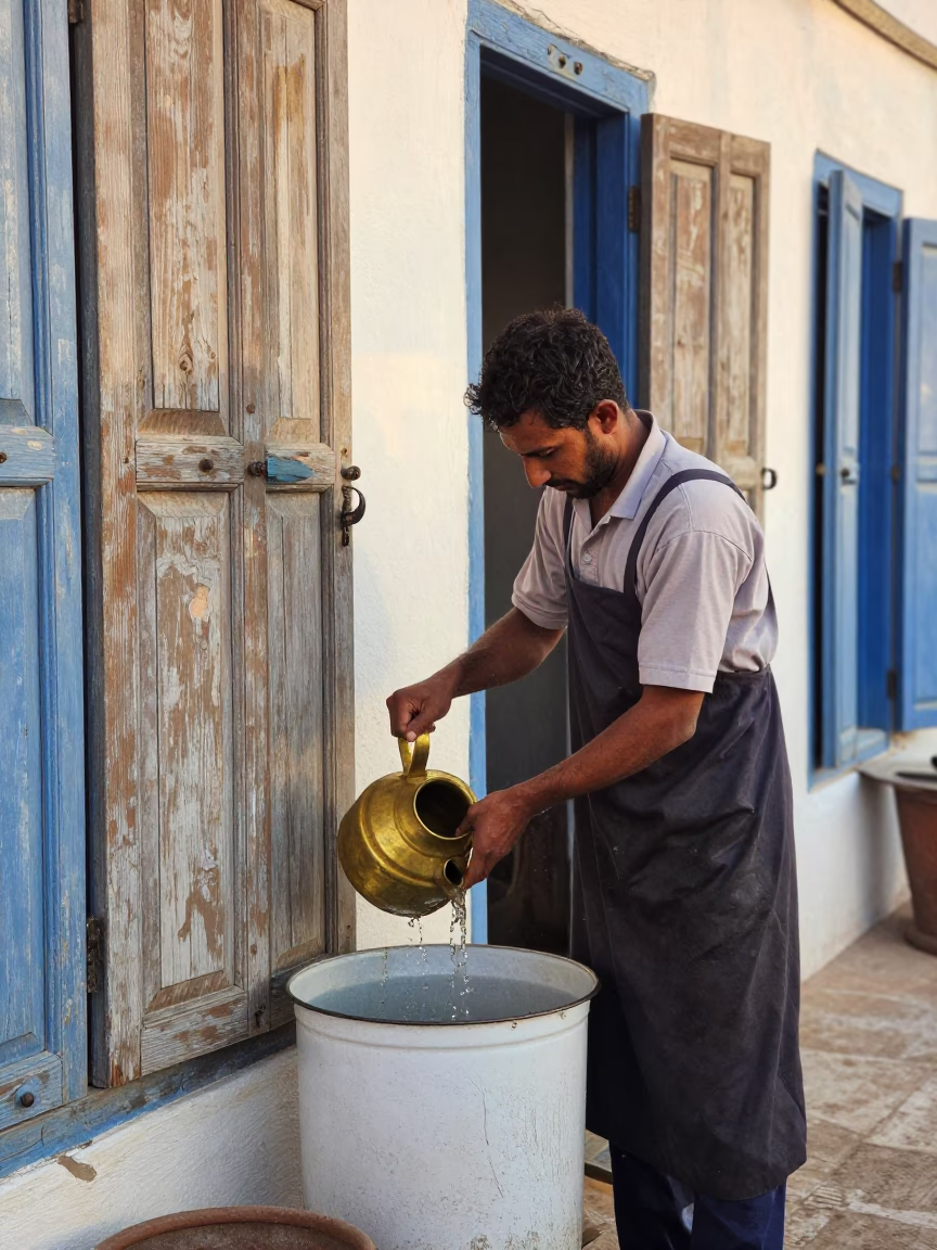 Rinsing Kettle in Essaouira in in Essaouira, Morocco