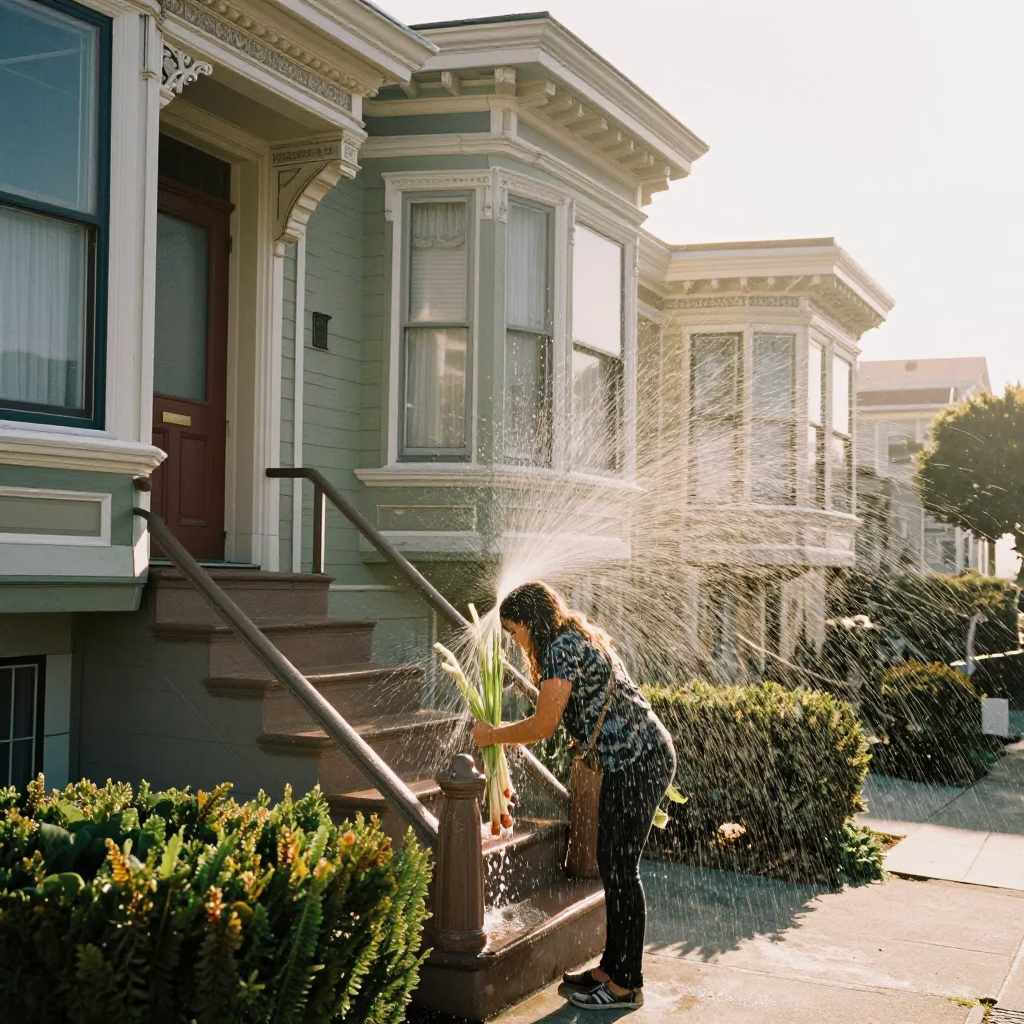 Rinsing Lemongrass in San Francisco in in San Francisco, California, United States