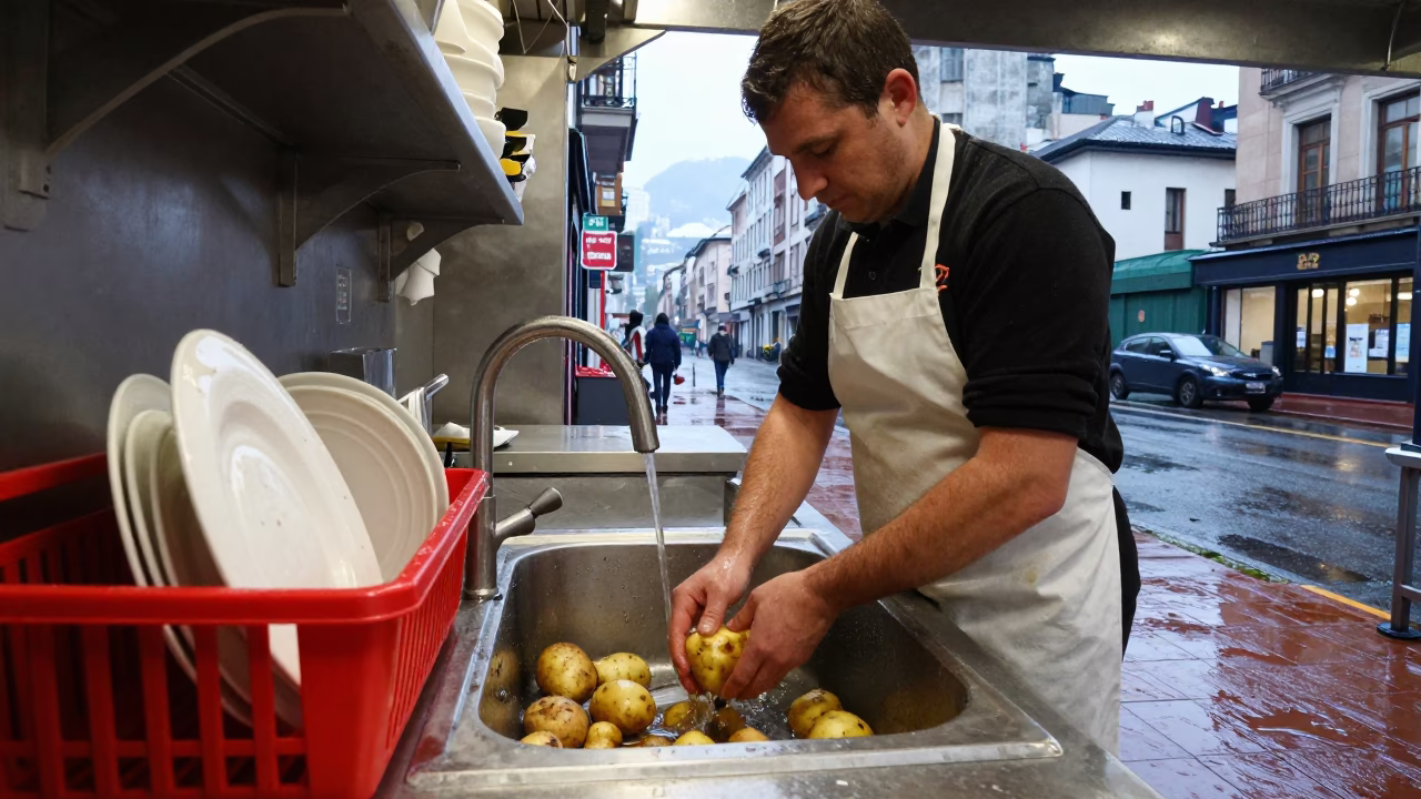 Rinsing Potatoes in Bilbao in in Bilbao, Spain