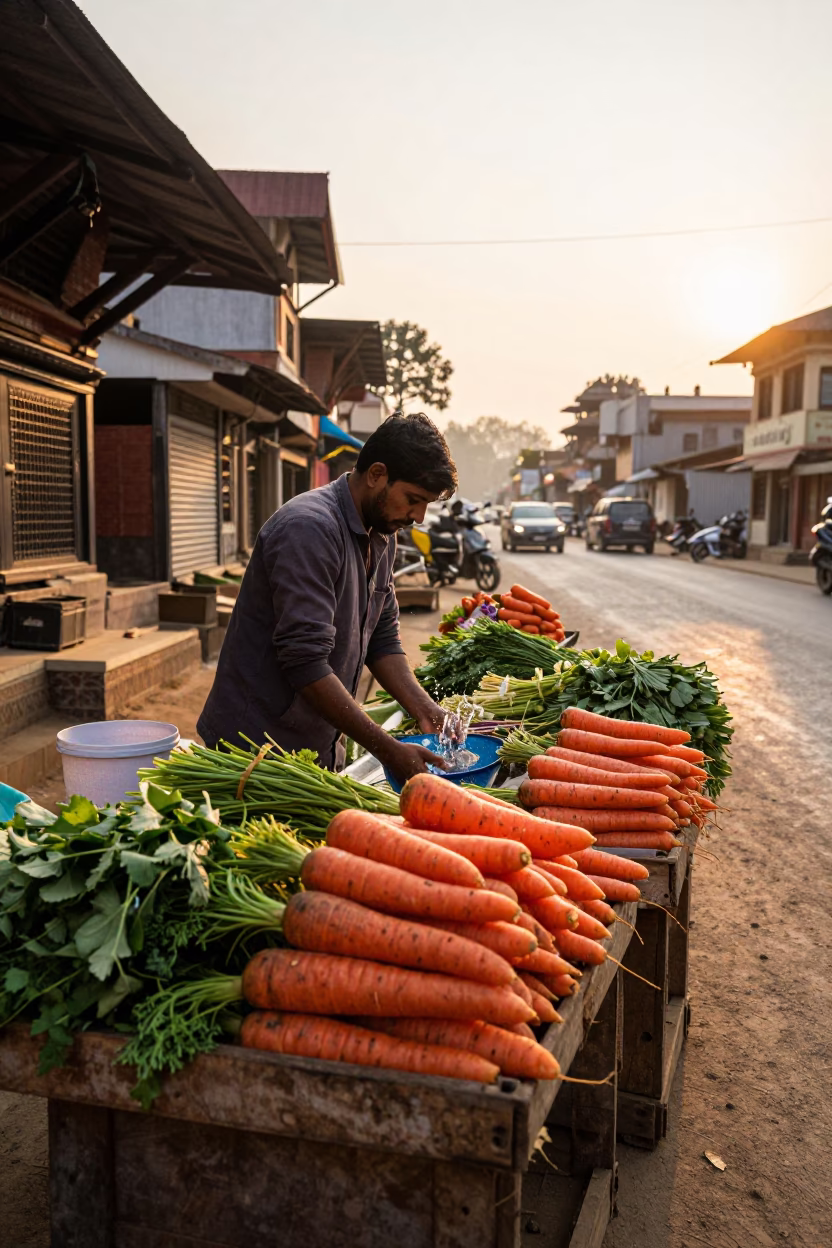 Rinsing Vegetables in Kathmandu in in Kathmandu, Nepal