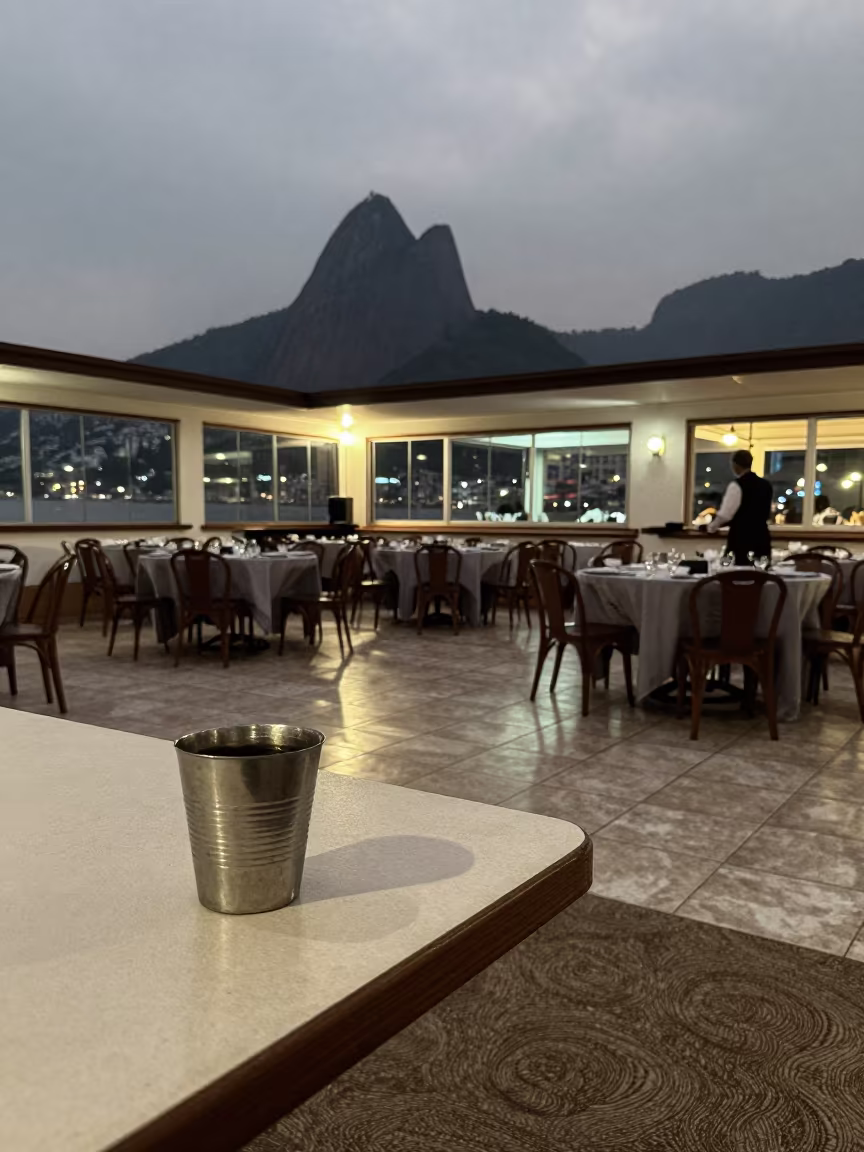 Rio Banquet Hall Twilight Crib Wheel Lock Cup in inside a banquet hall before service in Rio de Janeiro