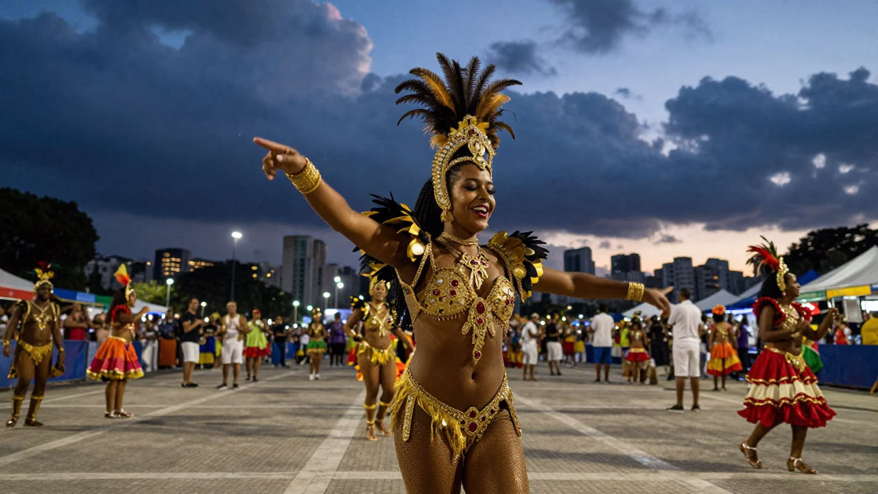 Rio Carnival Dancer in São Paulo Square in at a public square during a festival in São Paulo