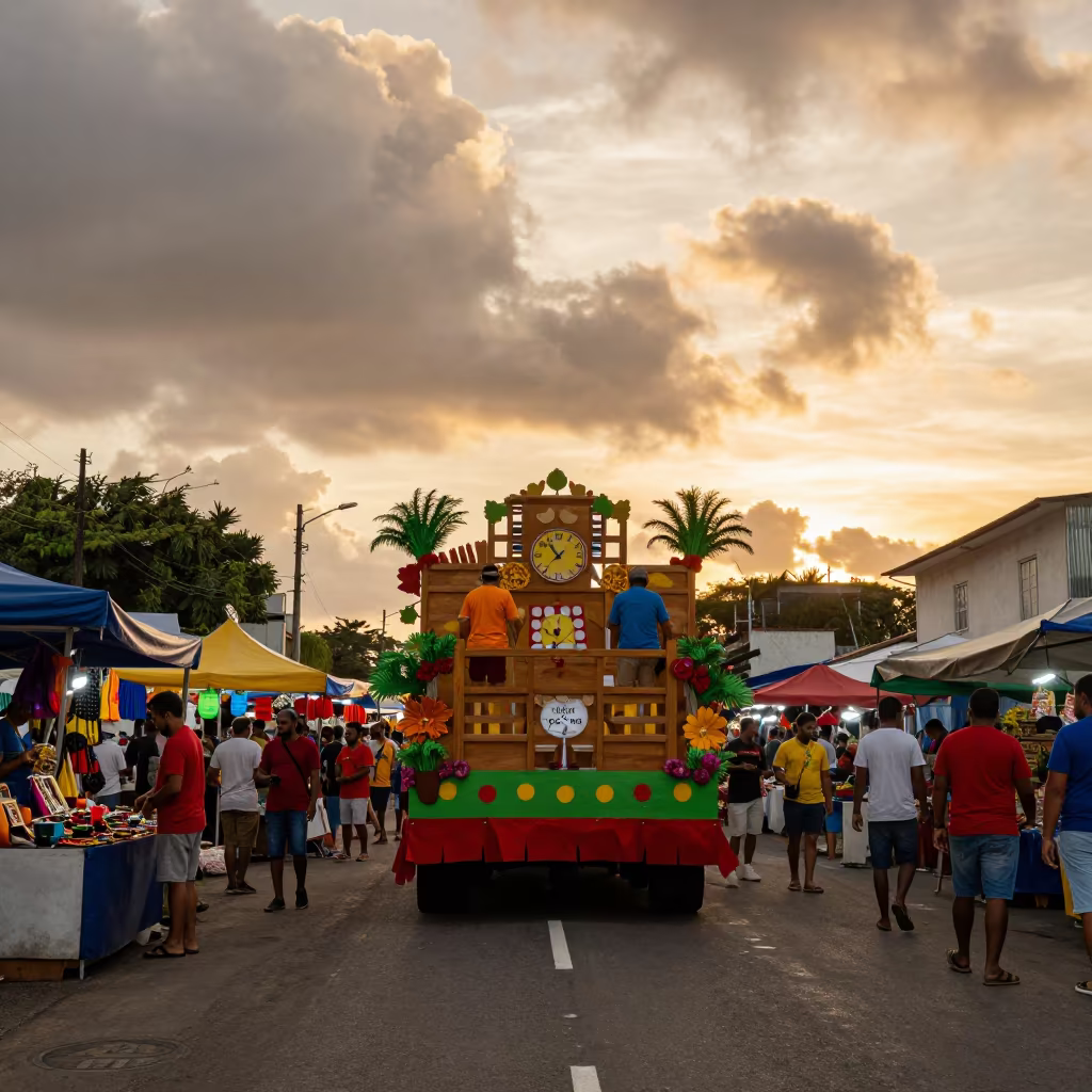 Rio Carnival Float at Recife Sunset Night Market in at a night market in Recife