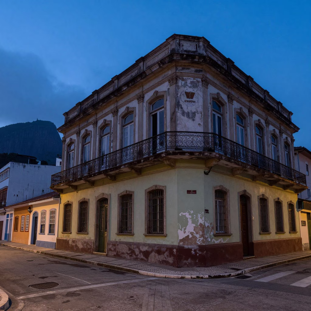Rio de Janeiro Before Dawn Street Scene with Vintage 1970s Architecture and Morning Light in in Rio de Janeiro, Brazil