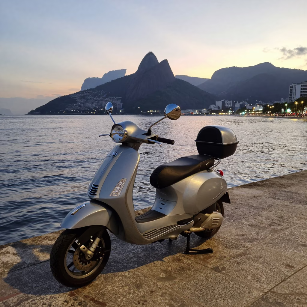 Rio de Janeiro Brazil Early Evening Harbor Promenade with Parked Scooter in in Rio de Janeiro, Brazil