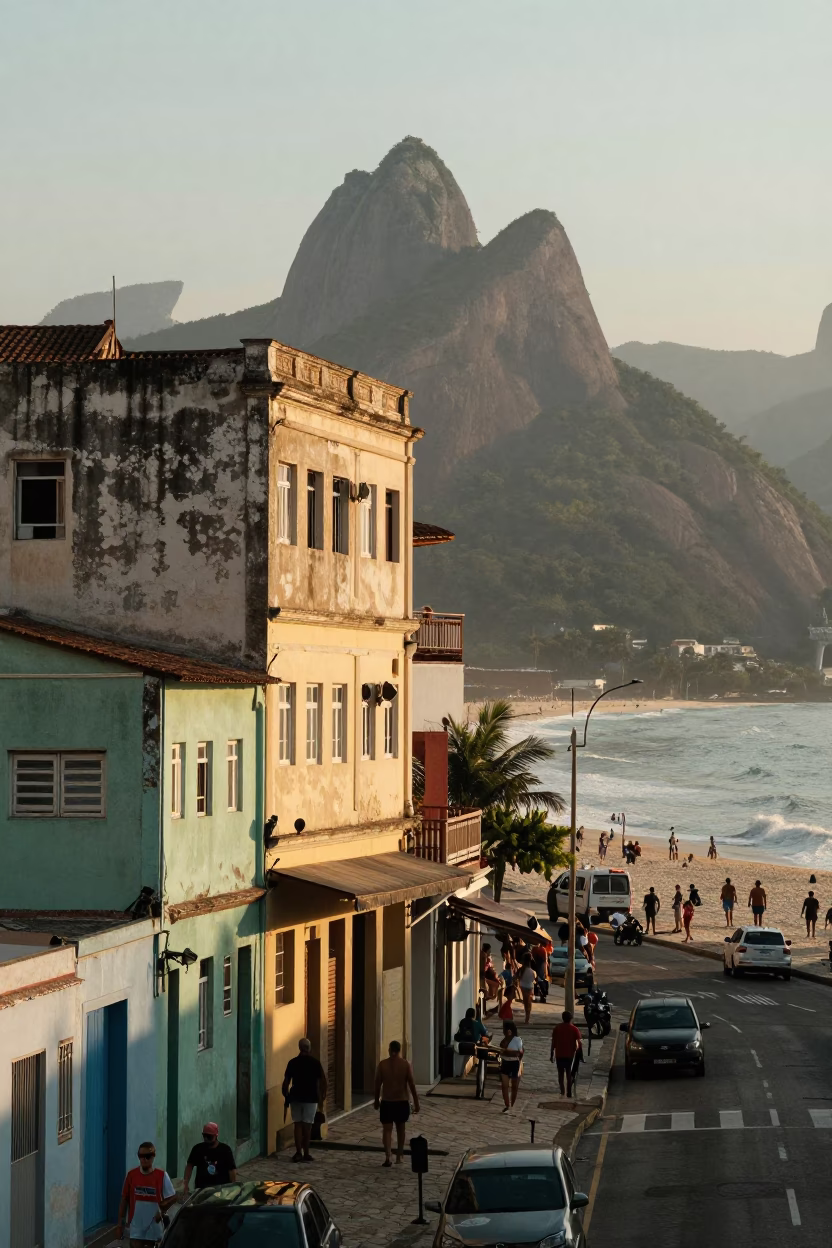 Rio de Janeiro Brazil First Light Coastal Street Scene with Vintage Details in in Rio de Janeiro, Brazil