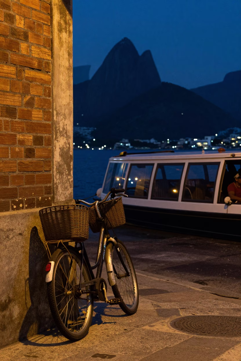 Rio de Janeiro Brazil street scene with bicycle basket cup and narrowboat tunnel reflection in in Rio de Janeiro, Brazil